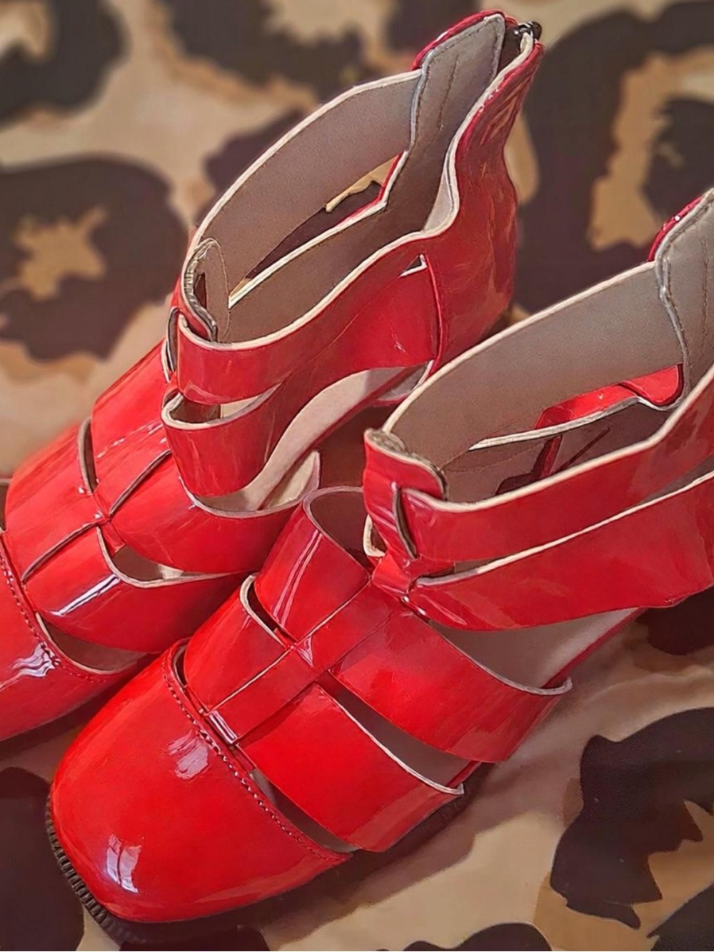 Patent Red Strappy Women's Sandals - Sleek Open-Toe Style
